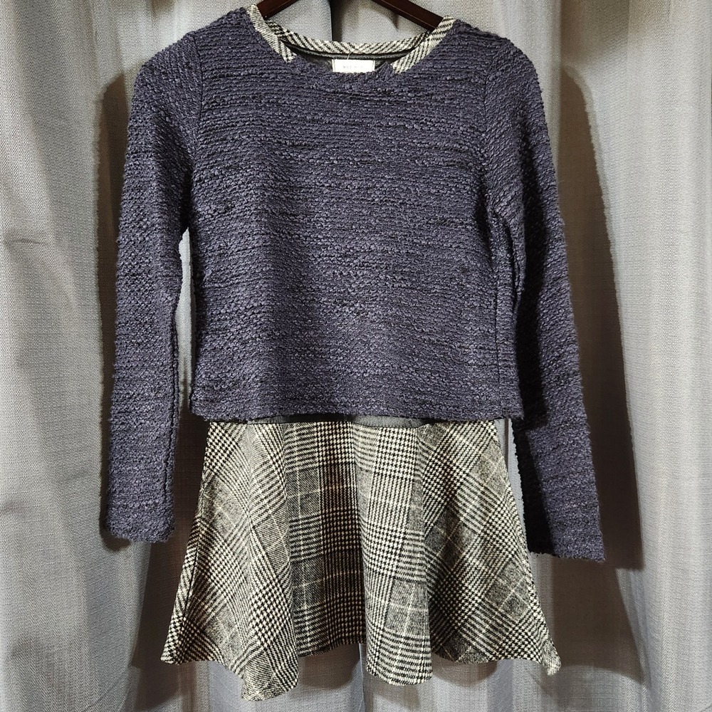 Korean Fashion 2-in-1 Layered Dress Crop Sweater Tweed Plaid Skirt Combo Small